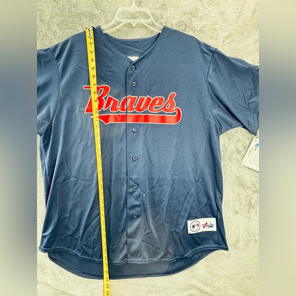 VTG NWT Atlanta Braves Majestic USA Made Jersey Adult XL Blue MLB Team Apparel - Picture 9 of 16